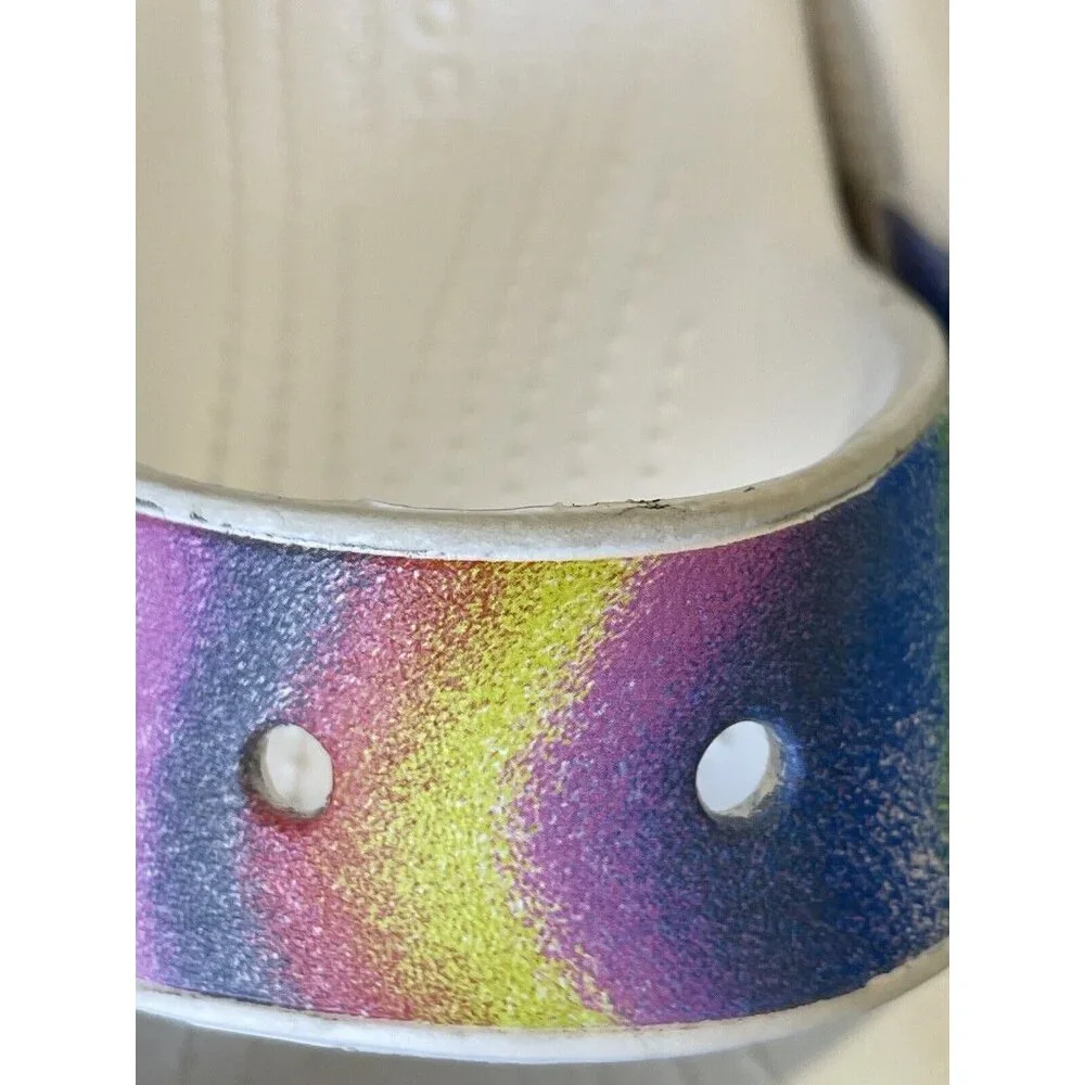 Crocs Classic Sandals Two-Strap Slides White Spray‎ Dye Men’s 9 Womens Size 11